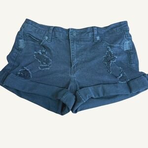 Blue‎ Turtle Womens Distressed Denim Shorts Black Cuffed Ripped Jean BS5007 XL